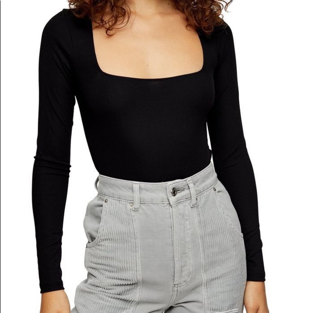 Black Square Neck Bodysuit